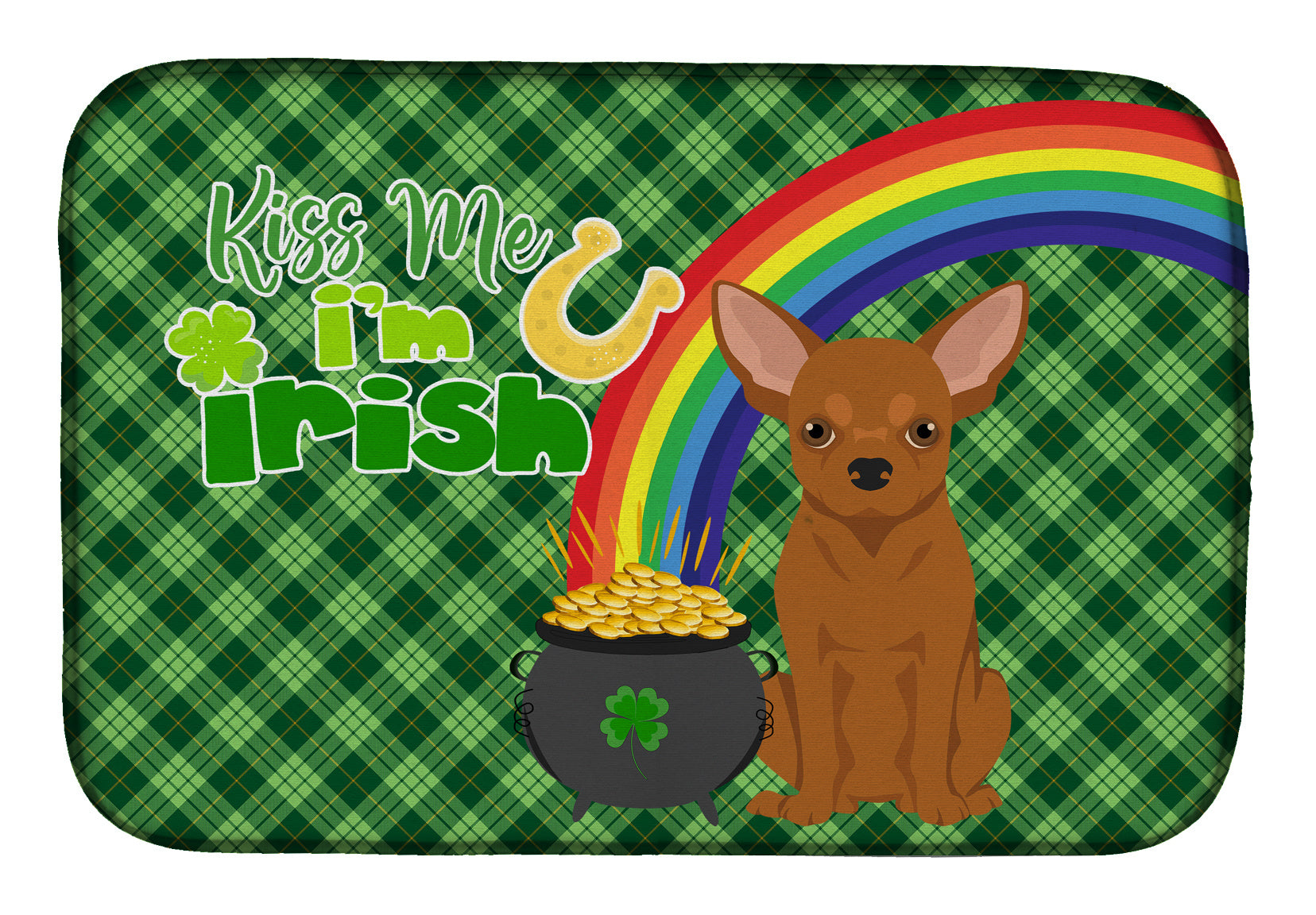 NEW Red Chihuahua St. Patrick's Day Dish Drying Mat Absorbent Dish Drying Mat Pad for Kitchen Counter Dish Drainer Mat for Countertop, 14 x 21", Multicolor