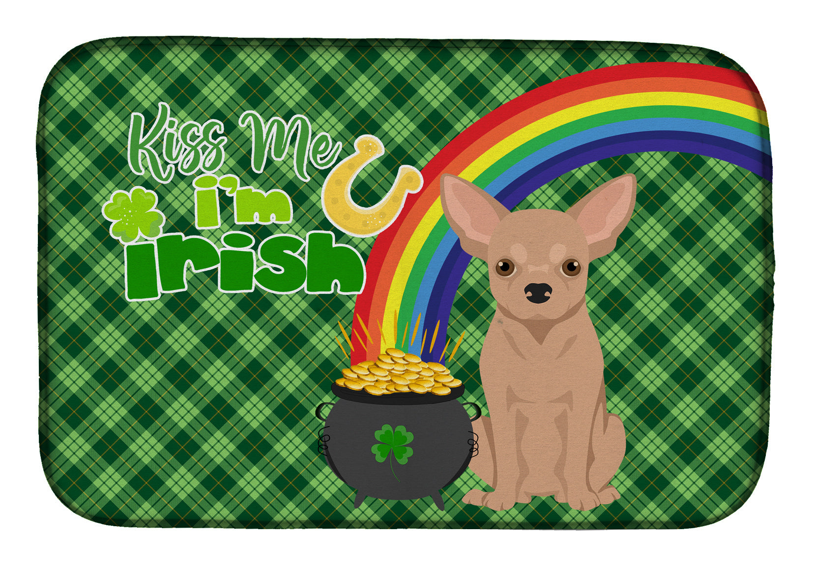 NEW Cream Chihuahua St. Patrick's Day Dish Drying Mat Absorbent Dish Drying Mat Pad for Kitchen Counter Dish Drainer Mat for Countertop, 14 x 21", Multicolor