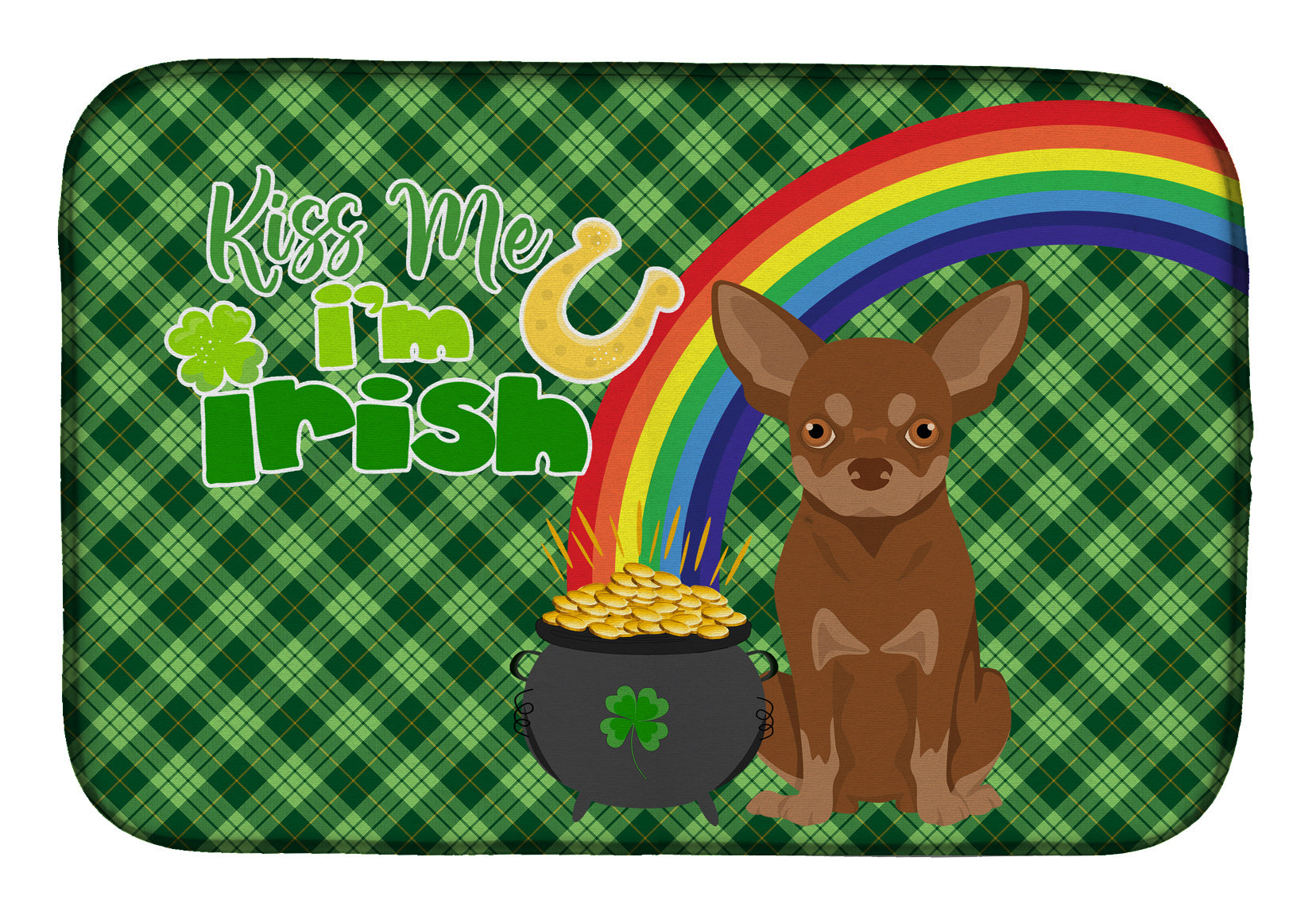 NEW Chocolate and Tan Chihuahua St. Patrick's Day Dish Drying Mat Absorbent Dish Drying Mat Pad for Kitchen Counter Dish Drainer Mat for Countertop, 14 x 21", Multicolor