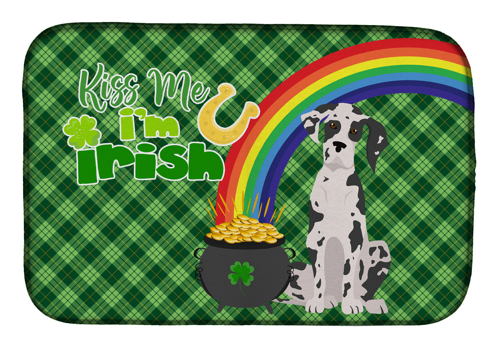 NEW Harlequin Great Dane St. Patrick's Day Dish Drying Mat Absorbent Dish Drying Mat Pad for Kitchen Counter Dish Drainer Mat for Countertop, 14 x 21", Multicolor