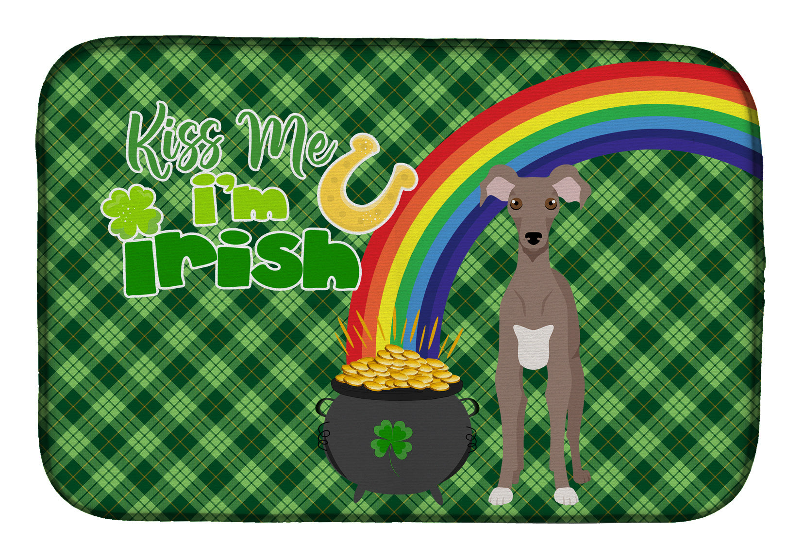 NEW Fawn Italian Greyhound St. Patrick's Day Dish Drying Mat Absorbent Dish Drying Mat Pad for Kitchen Counter Dish Drainer Mat for Countertop, 14 x 21", Multicolor