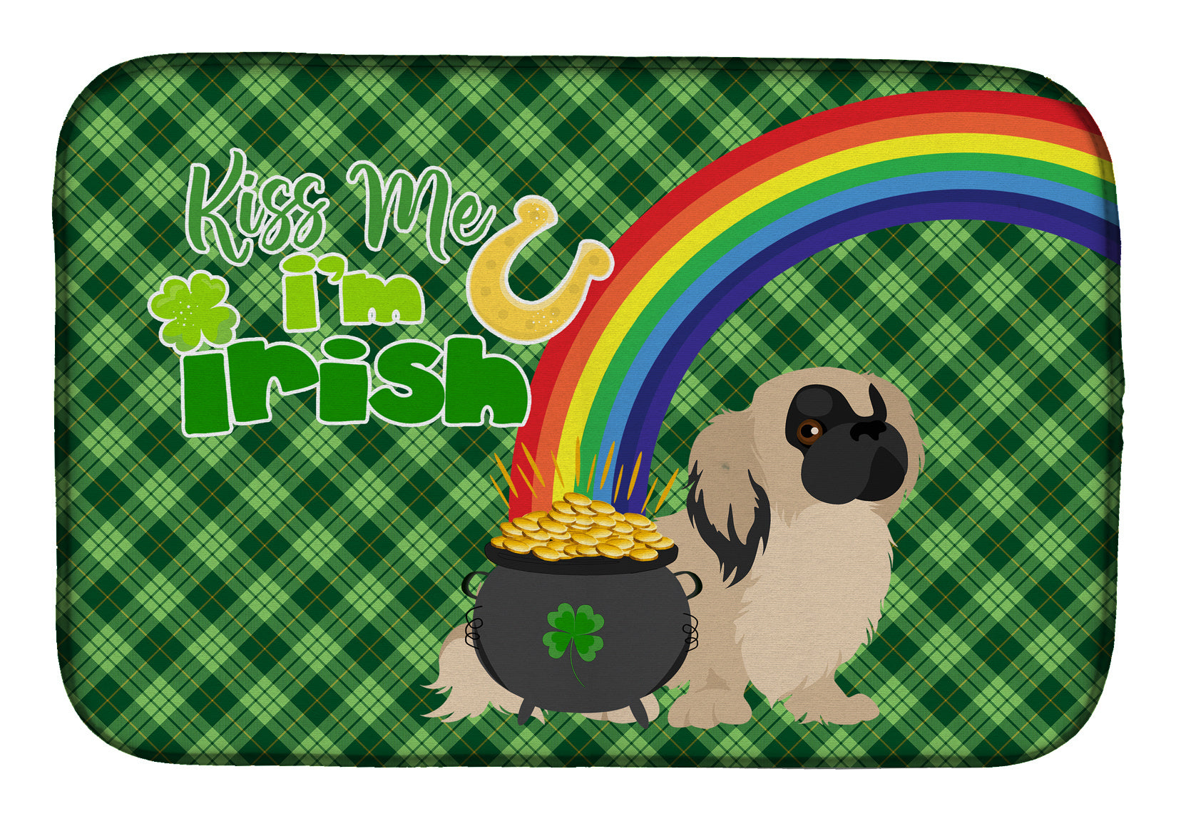 NEW Cream Pekingese St. Patrick's Day Dish Drying Mat Absorbent Dish Drying Mat Pad for Kitchen Counter Dish Drainer Mat for Countertop, 14 x 21", Multicolor