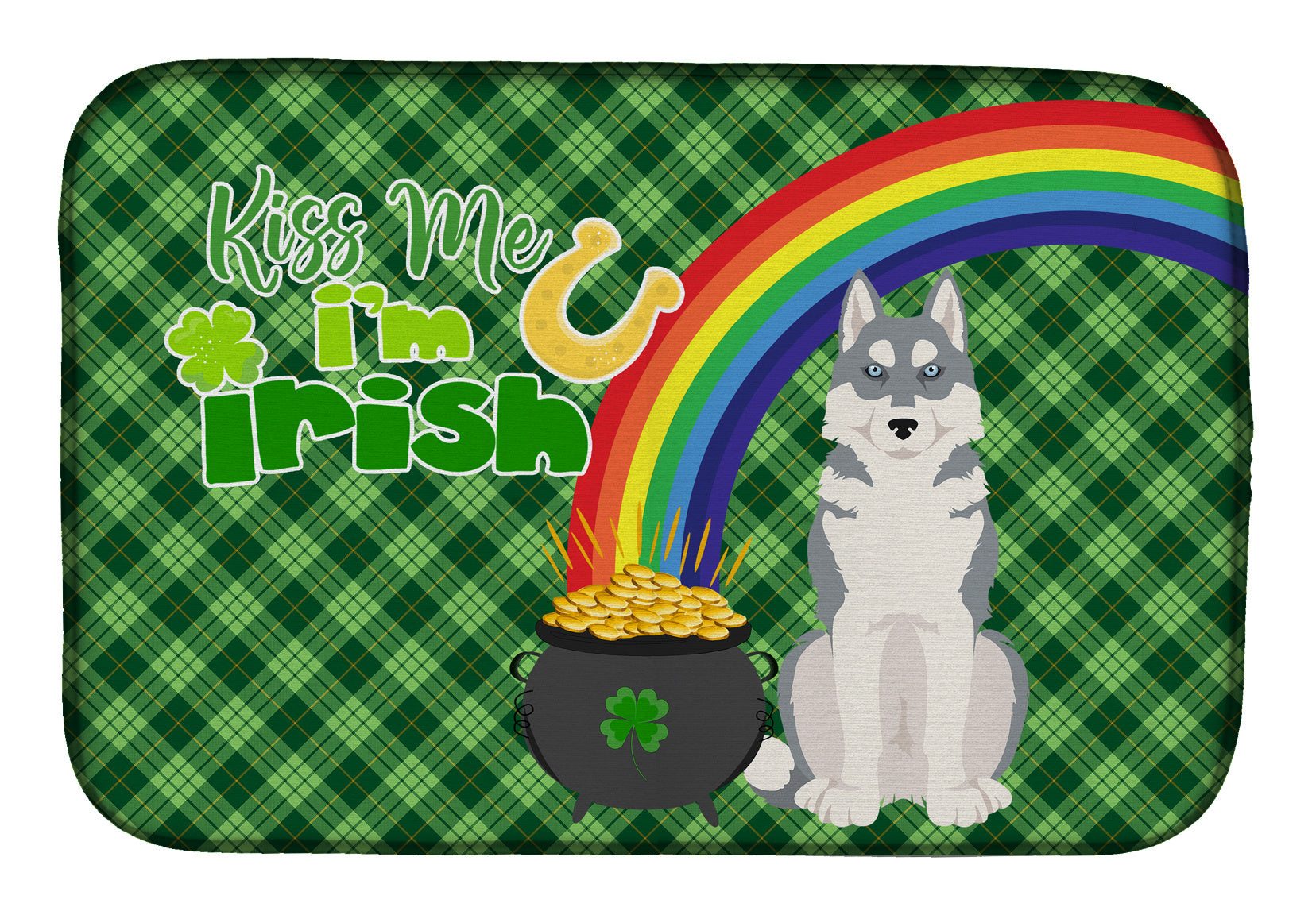 NEW Grey Siberian Husky St. Patrick's Day Dish Drying Mat Absorbent Dish Drying Mat Pad for Kitchen Counter Dish Drainer Mat for Countertop, 14 x 21", Multicolor