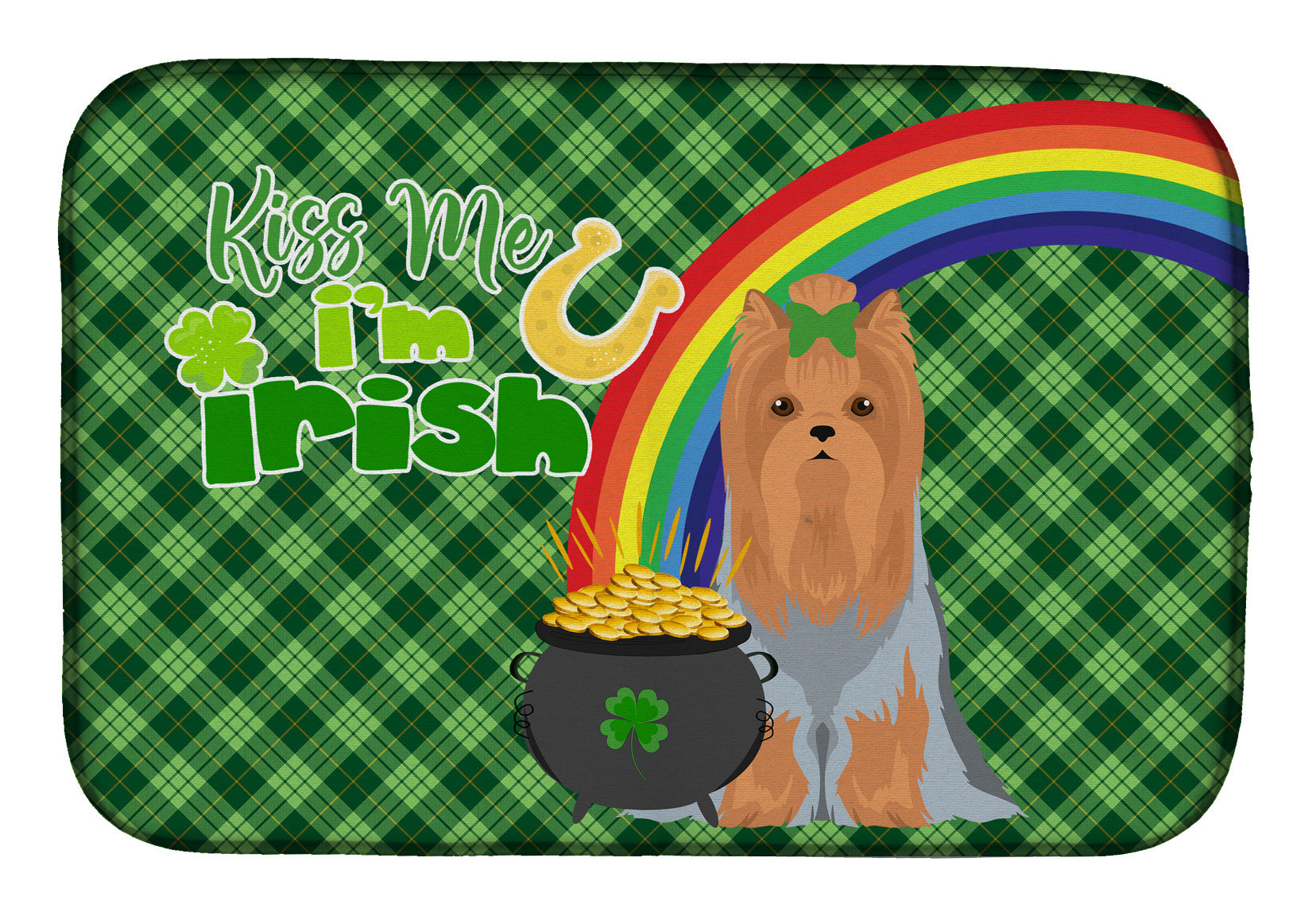 NEW Blue and Tan Full Coat Yorkshire Terrier St. Patrick's Day Dish Drying Mat Absorbent Dish Drying Mat Pad for Kitchen Counter Dish Drainer Mat for Countertop, 14 x 21", Multicolor