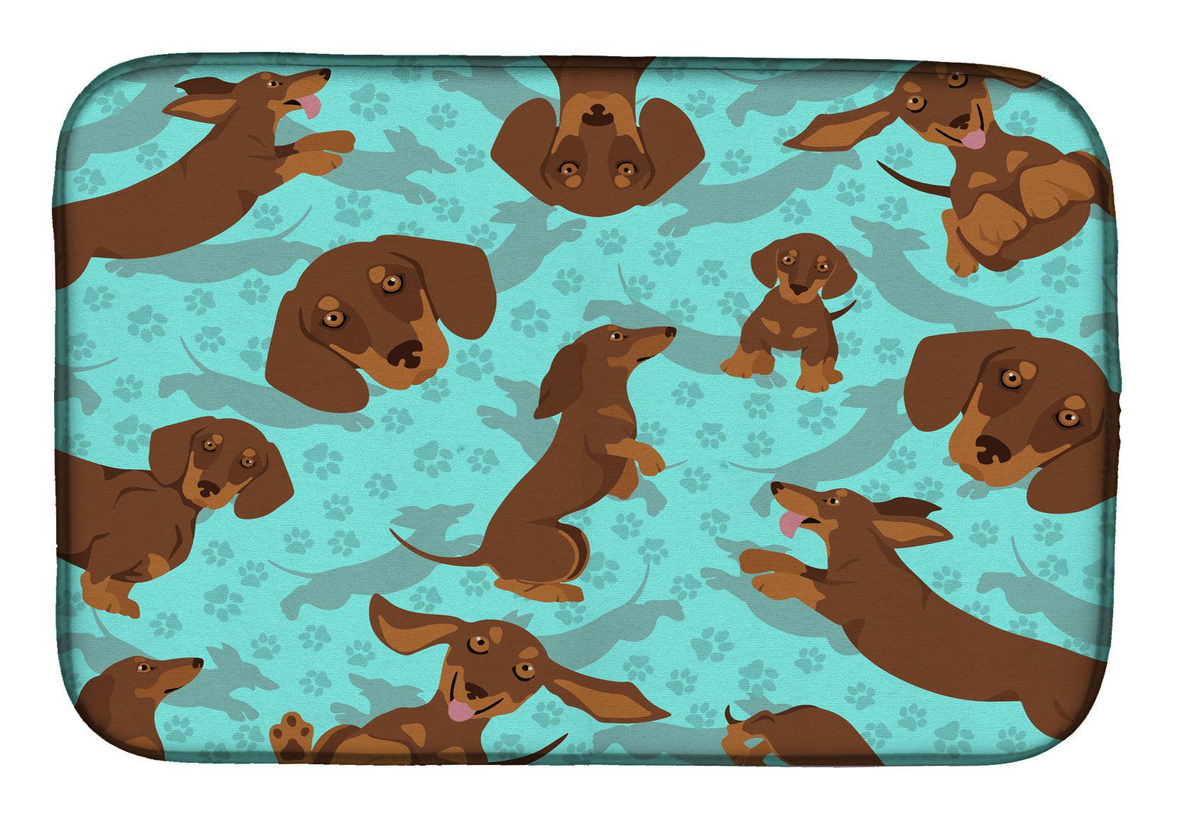 Chocolate and Tan Dachshund Dish Drying Mat Absorbent Dish Drying Mat Pad for Kitchen Counter Dish Drainer Mat for Countertop, 14 x 21", Multicolor