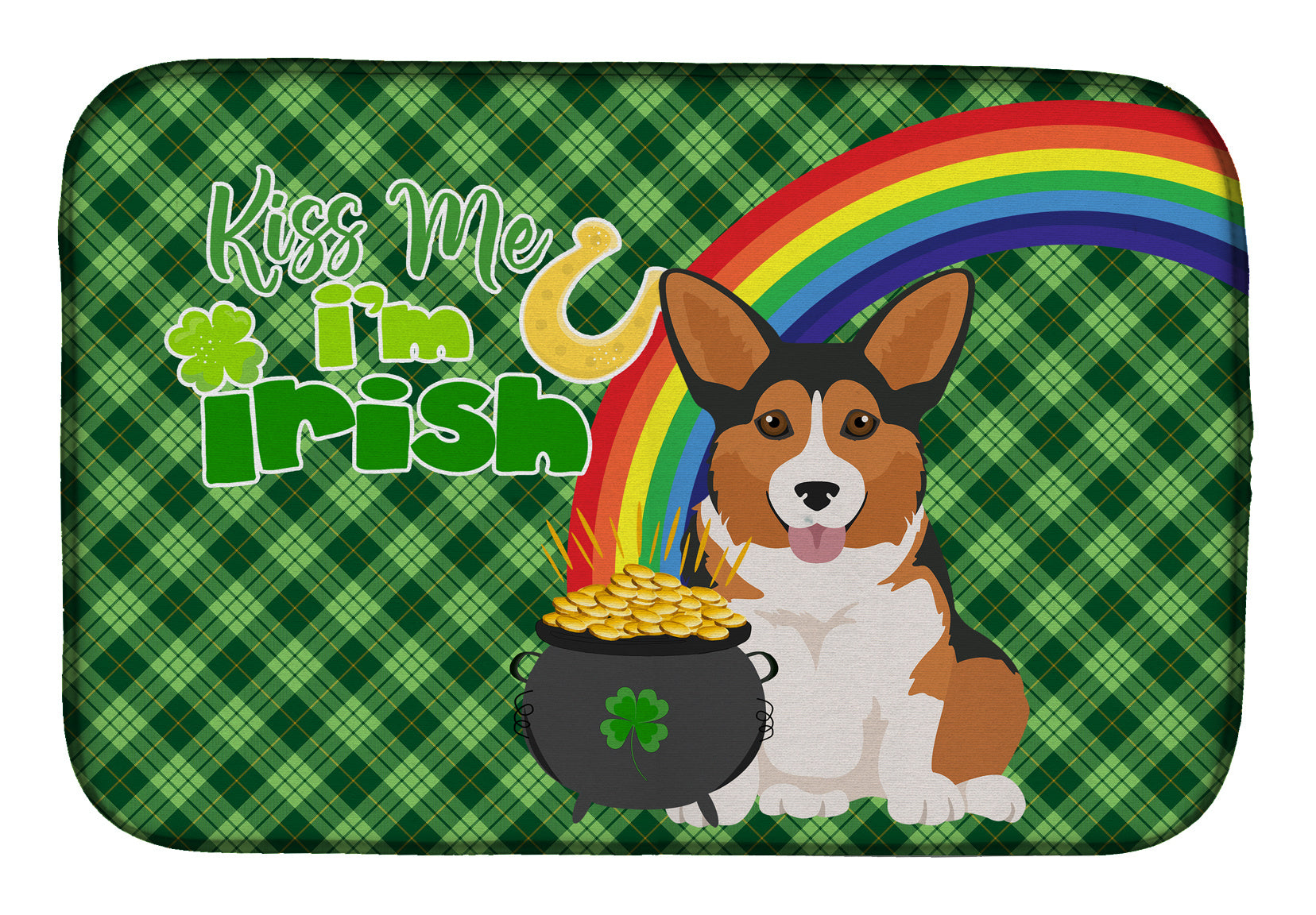 NEW Sable Pembroke Corgi St. Patrick's Day Dish Drying Mat Absorbent Dish Drying Mat Pad for Kitchen Counter Dish Drainer Mat for Countertop, 14 x 21", Multicolor