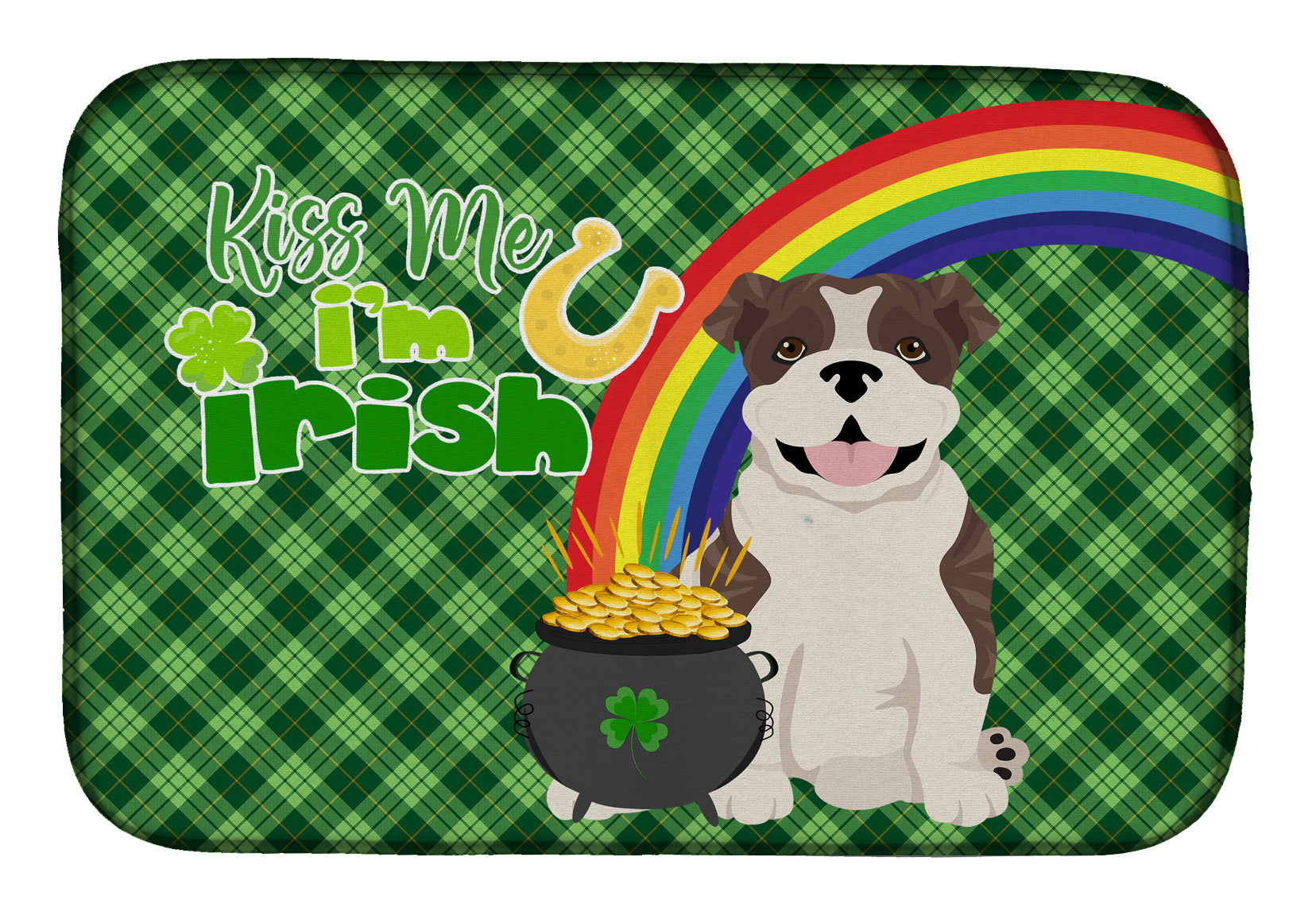 NEW Brindle English Bulldog St. Patrick's Day Dish Drying Mat Absorbent Dish Drying Mat Pad for Kitchen Counter Dish Drainer Mat for Countertop, 14 x 21", Multicolor