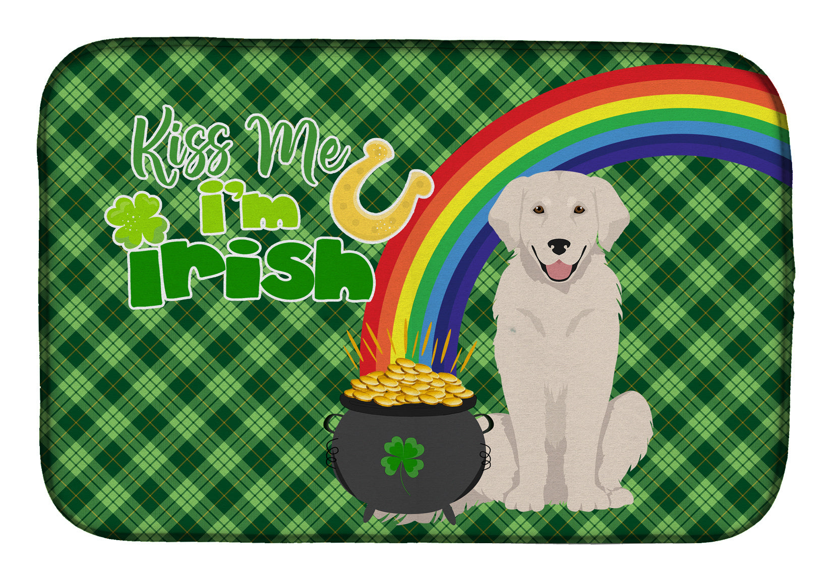 NEW Cream Golden Retriever St. Patrick's Day Dish Drying Mat Absorbent Dish Drying Mat Pad for Kitchen Counter Dish Drainer Mat for Countertop, 14 x 21", Multicolor