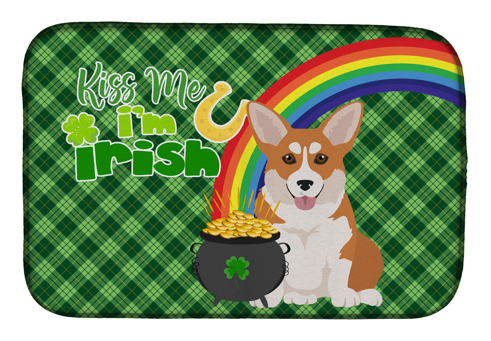 NEW Red Pembroke Corgi St. Patrick's Day Dish Drying Mat Absorbent Dish Drying Mat Pad for Kitchen Counter Dish Drainer Mat for Countertop, 14 x 21", Multicolor