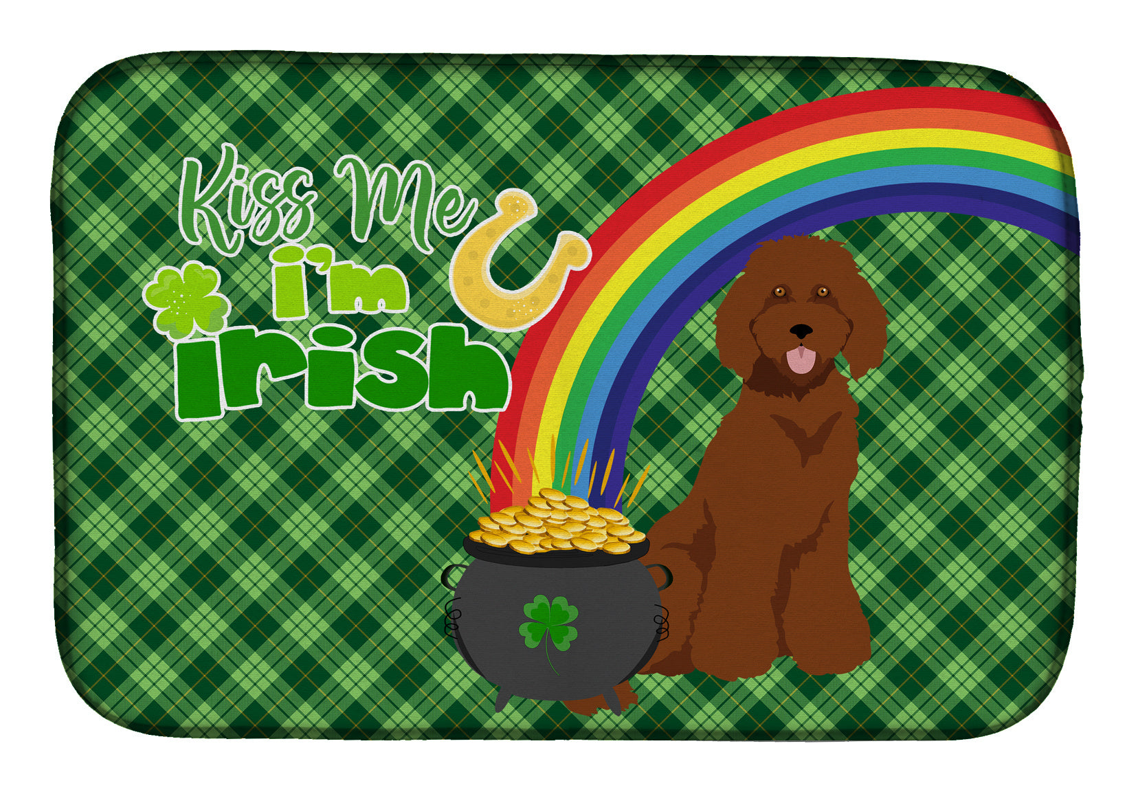 NEW Standard Red Poodle St. Patrick's Day Dish Drying Mat Absorbent Dish Drying Mat Pad for Kitchen Counter Dish Drainer Mat for Countertop, 14 x 21", Multicolor