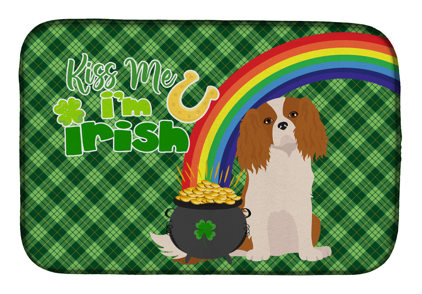 NEW Blenheim Cavalier Spaniel St. Patrick's Day Dish Drying Mat Absorbent Dish Drying Mat Pad for Kitchen Counter Dish Drainer Mat for Countertop, 14 x 21", Multicolor