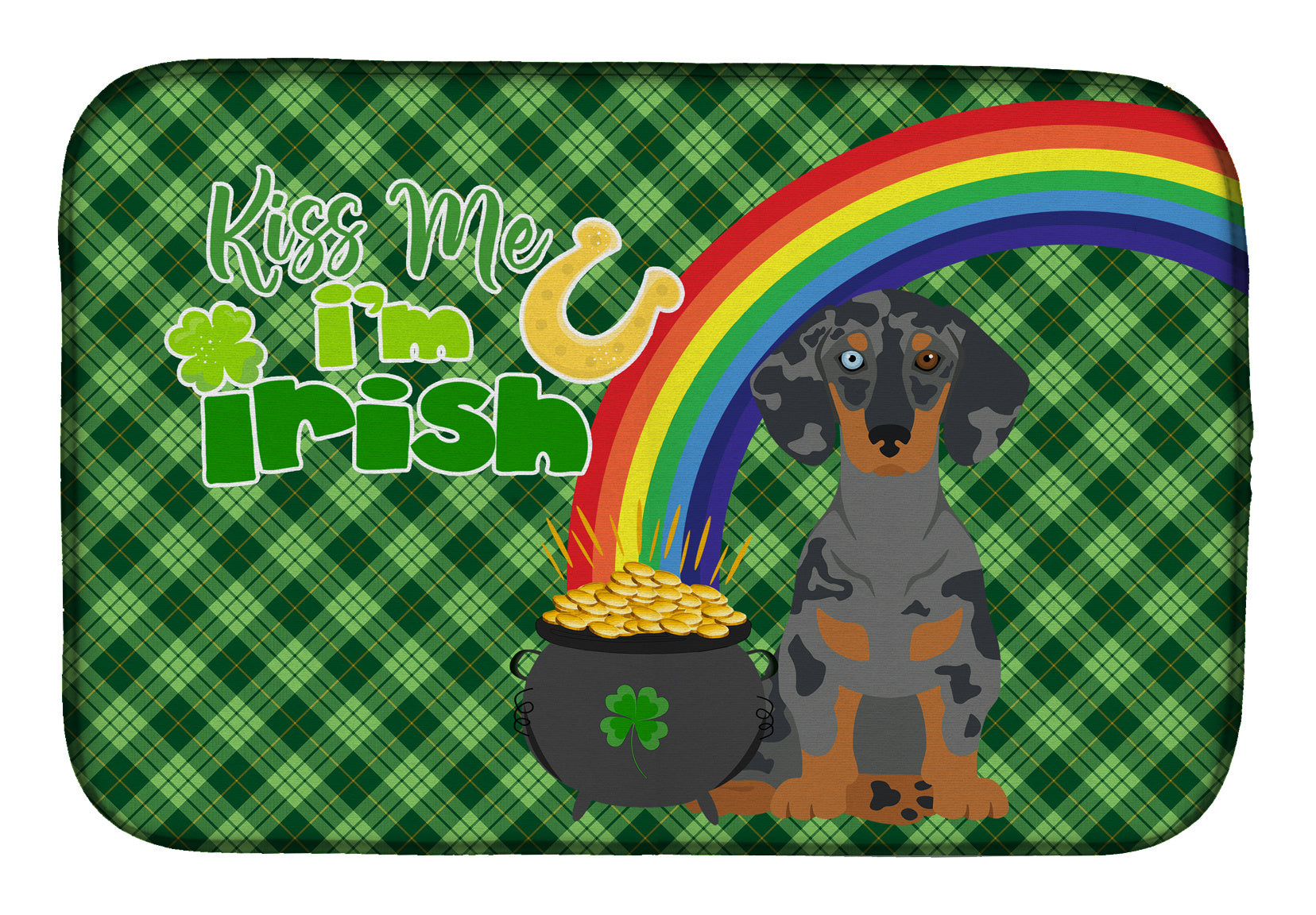 NEW Black Dapple Dachshund St. Patrick's Day Dish Drying Mat Absorbent Dish Drying Mat Pad for Kitchen Counter Dish Drainer Mat for Countertop, 14 x 21", Multicolor