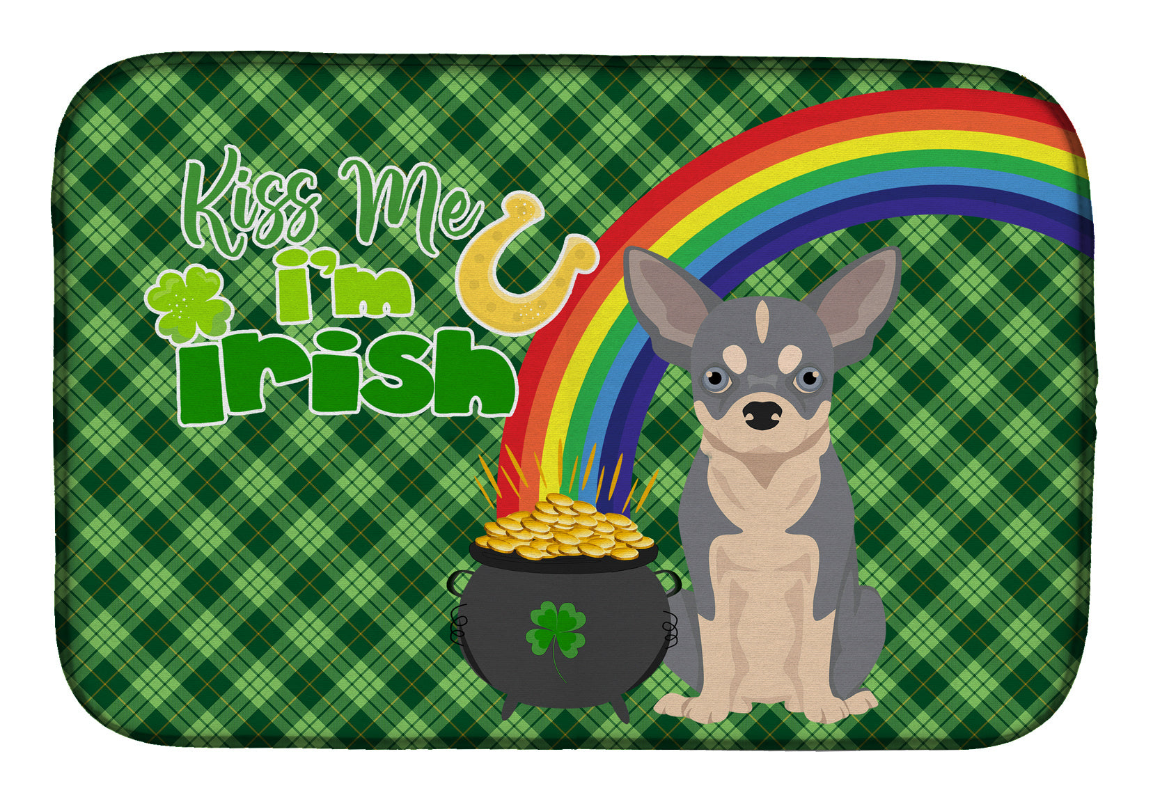 NEW Blue and White Chihuahua St. Patrick's Day Dish Drying Mat Absorbent Dish Drying Mat Pad for Kitchen Counter Dish Drainer Mat for Countertop, 14 x 21", Multicolor