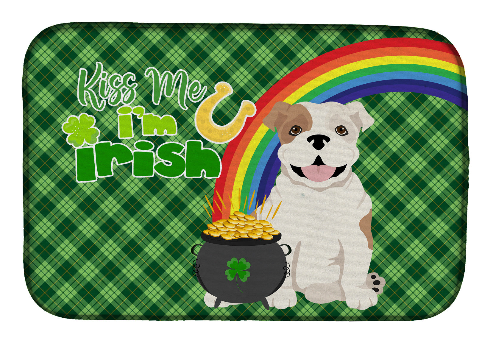 NEW Piebald English Bulldog St. Patrick's Day Dish Drying Mat Absorbent Dish Drying Mat Pad for Kitchen Counter Dish Drainer Mat for Countertop, 14 x 21", Multicolor