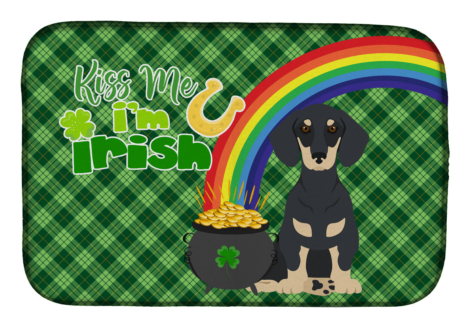 NEW Black and Cream Dachshund St. Patrick's Day Dish Drying Mat Absorbent Dish Drying Mat Pad for Kitchen Counter Dish Drainer Mat for Countertop, 14 x 21", Multicolor