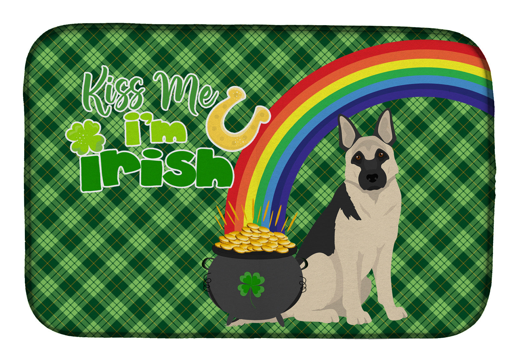 NEW Black and Silver German Shepherd St. Patrick's Day Dish Drying Mat Absorbent Dish Drying Mat Pad for Kitchen Counter Dish Drainer Mat for Countertop, 14 x 21", Multicolor