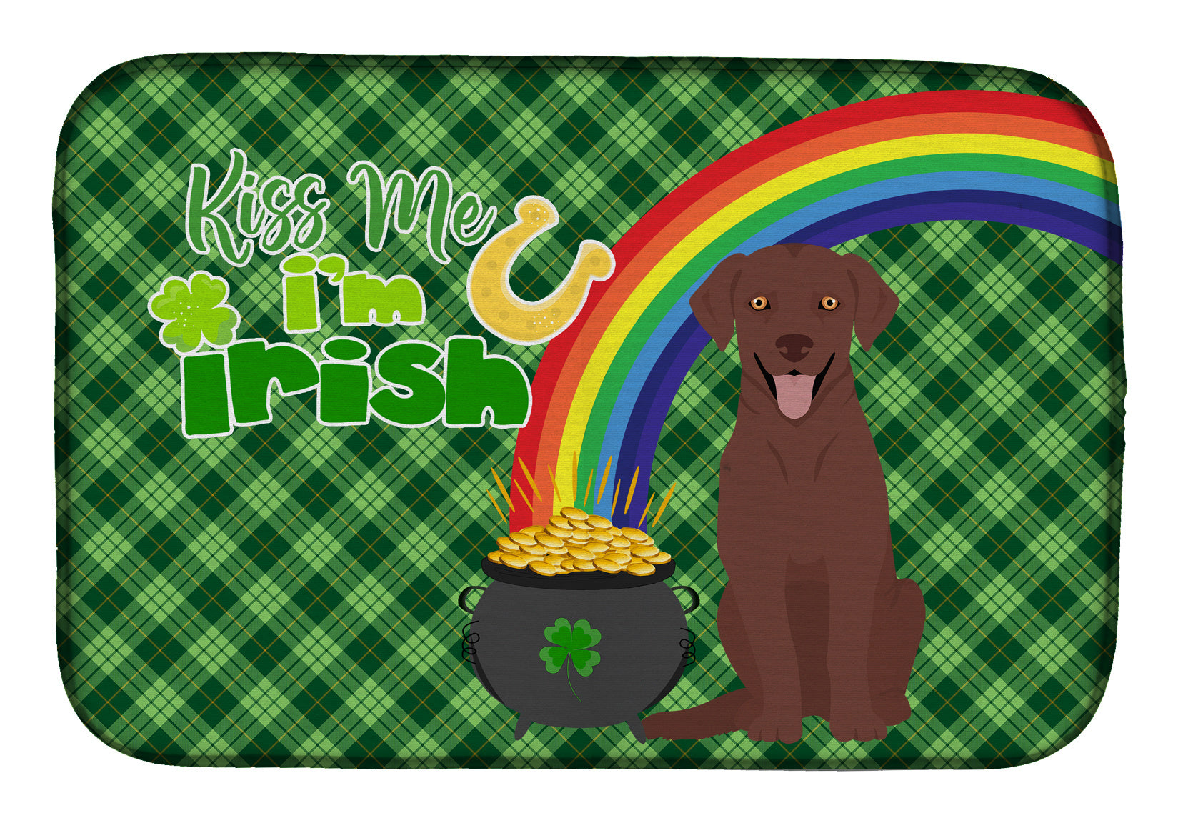 NEW Chocolate Labrador Retriever St. Patrick's Day Dish Drying Mat Absorbent Dish Drying Mat Pad for Kitchen Counter Dish Drainer Mat for Countertop, 14 x 21", Multicolor