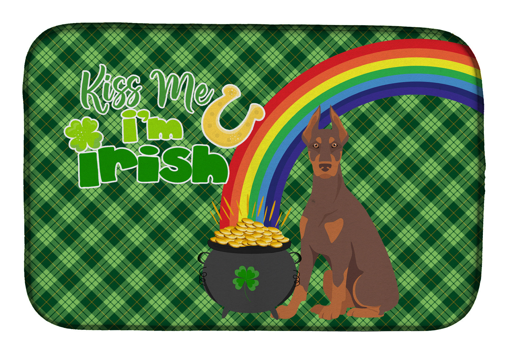 NEW Red and Tan Doberman Pinscher St. Patrick's Day Dish Drying Mat Absorbent Dish Drying Mat Pad for Kitchen Counter Dish Drainer Mat for Countertop, 14 x 21", Multicolor