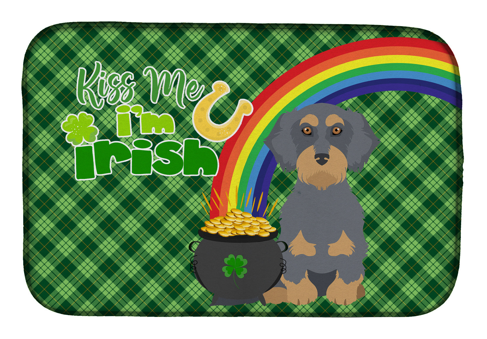 NEW Wirehair Blue and Tan Dachshund St. Patrick's Day Dish Drying Mat Absorbent Dish Drying Mat Pad for Kitchen Counter Dish Drainer Mat for Countertop, 14 x 21", Multicolor