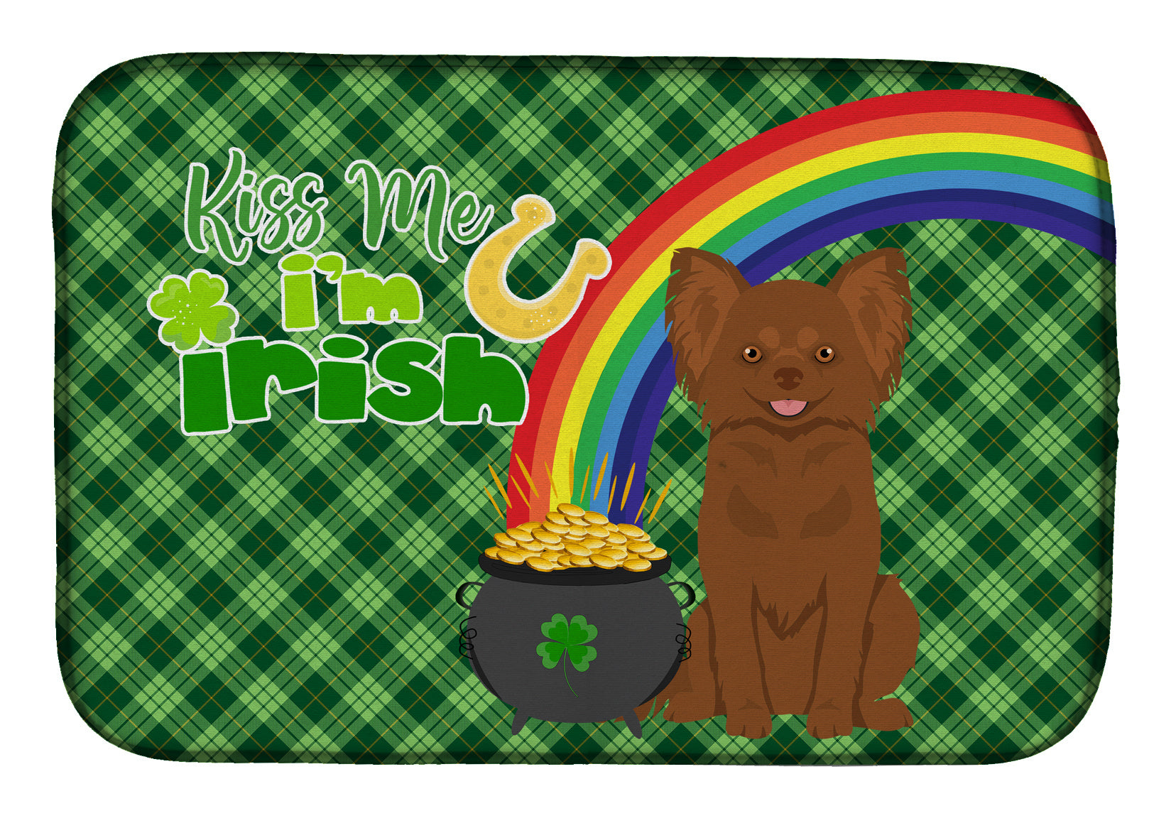 NEW Longhaired Chocolate Chihuahua St. Patrick's Day Dish Drying Mat Absorbent Dish Drying Mat Pad for Kitchen Counter Dish Drainer Mat for Countertop, 14 x 21", Multicolor