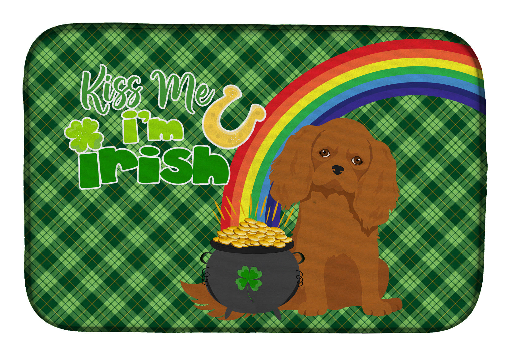 NEW Ruby Cavalier Spaniel St. Patrick's Day Dish Drying Mat Absorbent Dish Drying Mat Pad for Kitchen Counter Dish Drainer Mat for Countertop, 14 x 21", Multicolor