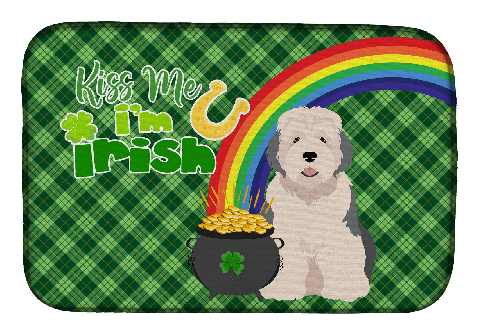 NEW Old English Sheepdog St. Patrick's Day Dish Drying Mat Absorbent Dish Drying Mat Pad for Kitchen Counter Dish Drainer Mat for Countertop, 14 x 21", Multicolor