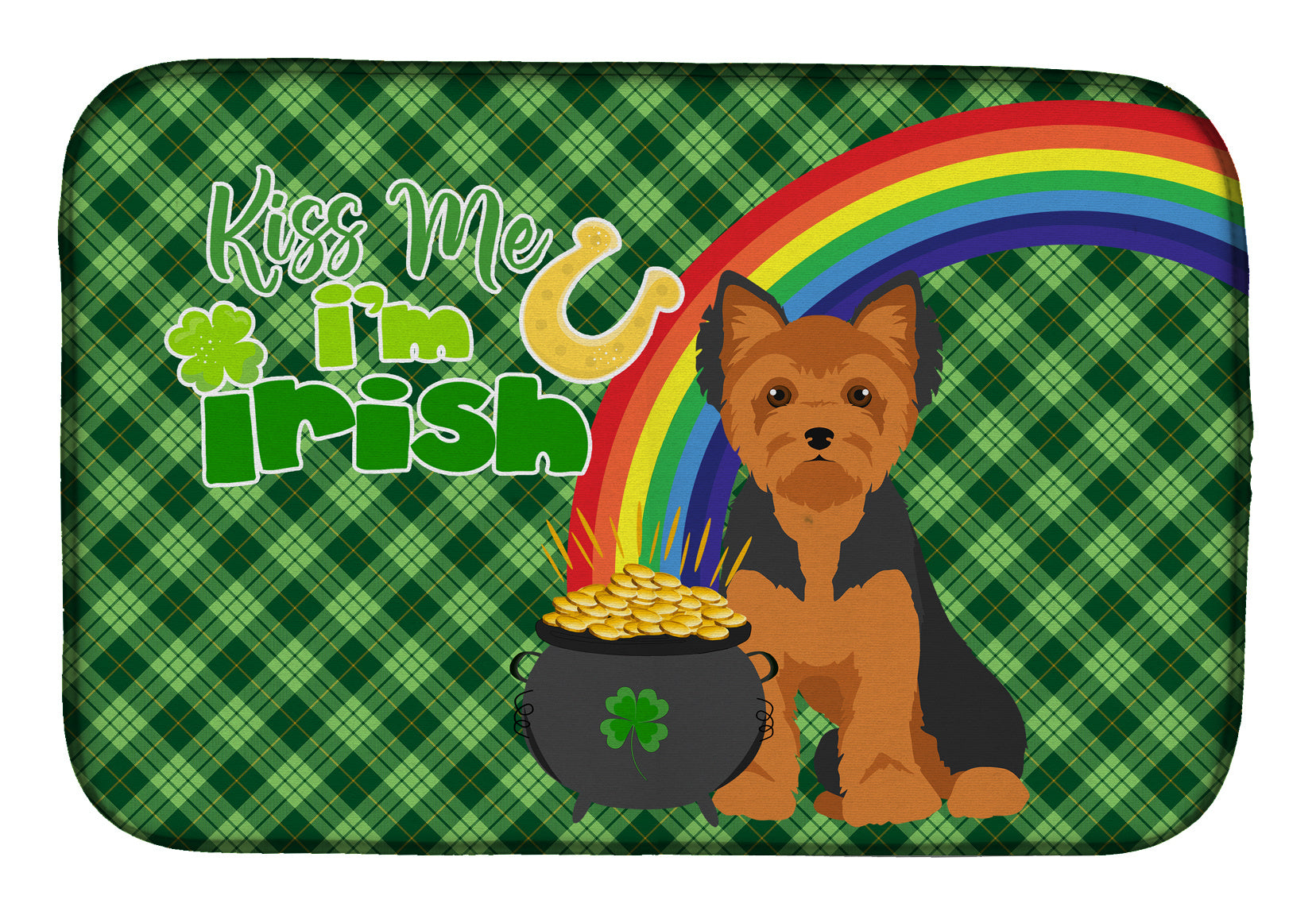 NEW Black and Tan Puppy Cut Yorkshire Terrier St. Patrick's Day Dish Drying Mat Absorbent Dish Drying Mat Pad for Kitchen Counter Dish Drainer Mat for Countertop, 14 x 21", Multicolor