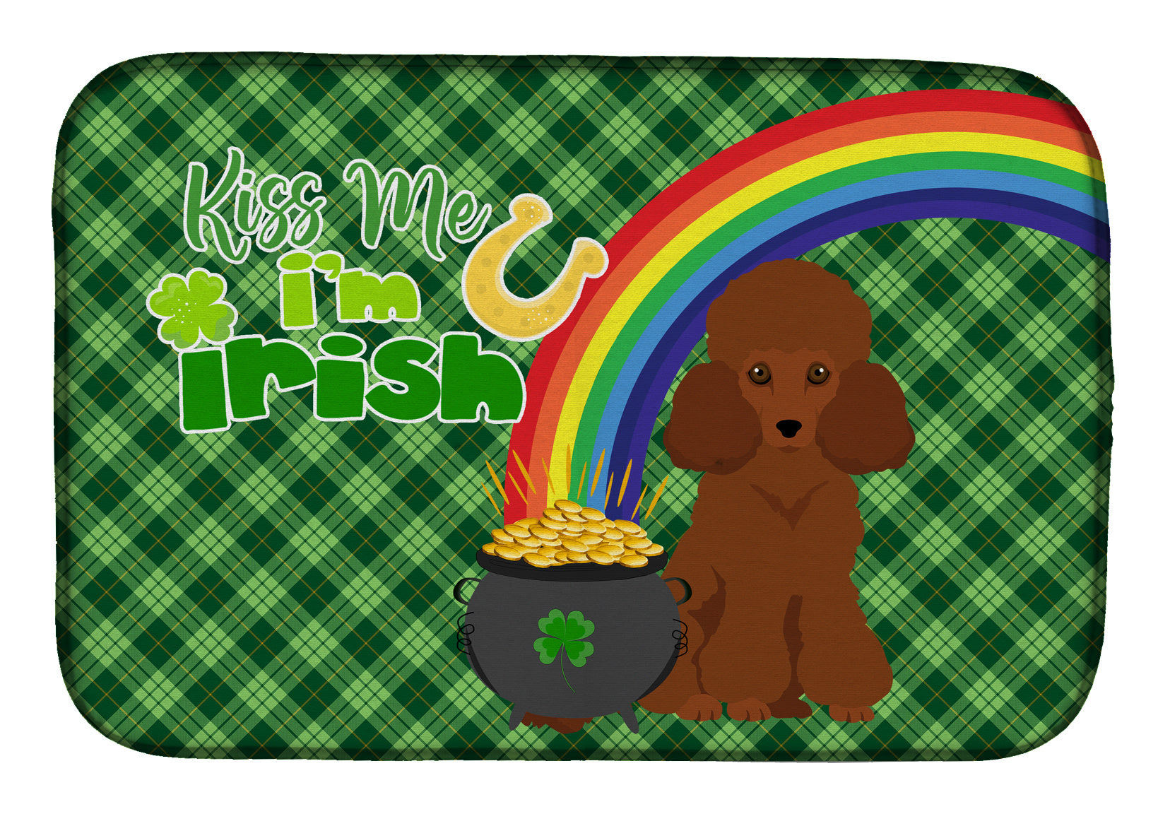 NEW Toy Red Poodle St. Patrick's Day Dish Drying Mat Absorbent Dish Drying Mat Pad for Kitchen Counter Dish Drainer Mat for Countertop, 14 x 21", Multicolor