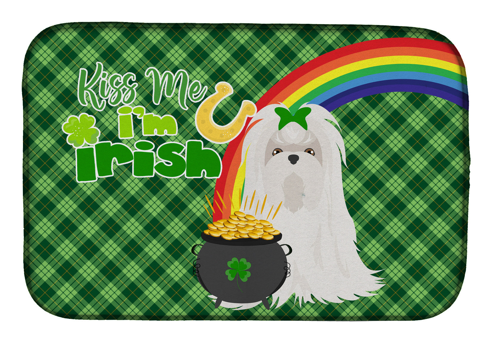 NEW Maltese St. Patrick's Day Dish Drying Mat Absorbent Dish Drying Mat Pad for Kitchen Counter Dish Drainer Mat for Countertop, 14 x 21", Multicolor