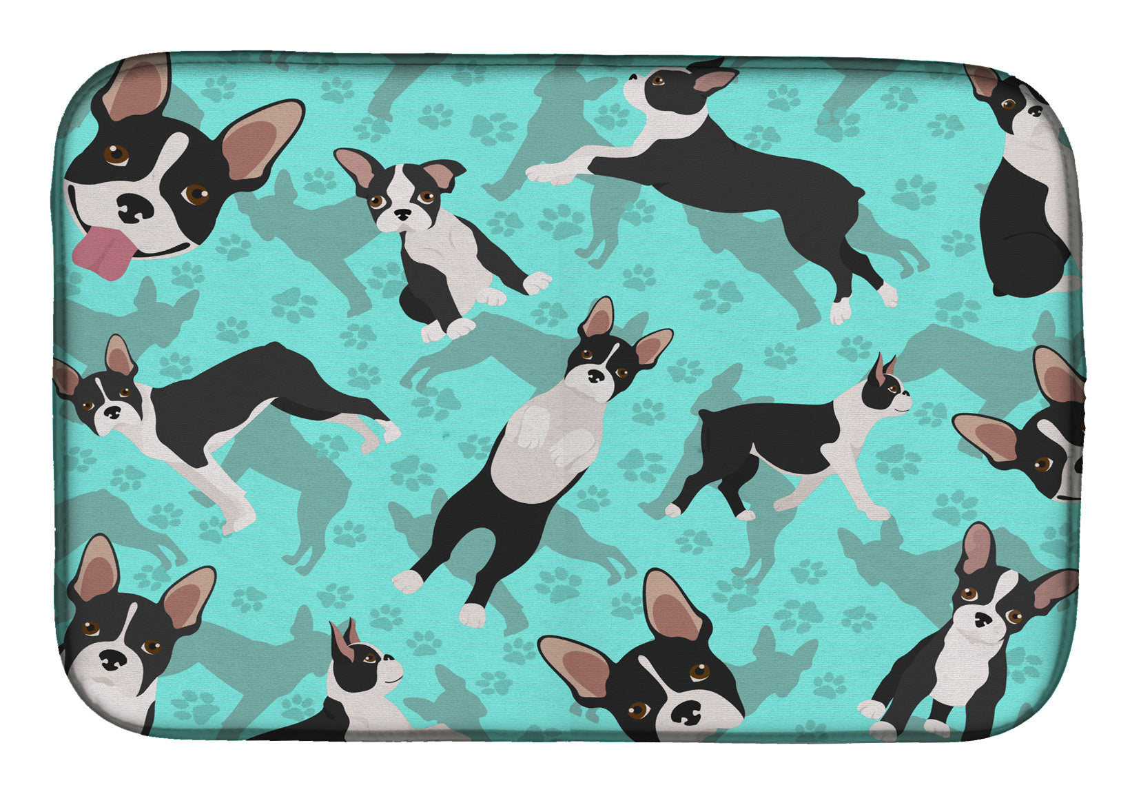 Boston Terrier Dish Drying Mat Absorbent Dish Drying Mat Pad for Kitchen Counter Dish Drainer Mat for Countertop, 14 x 21", Multicolor