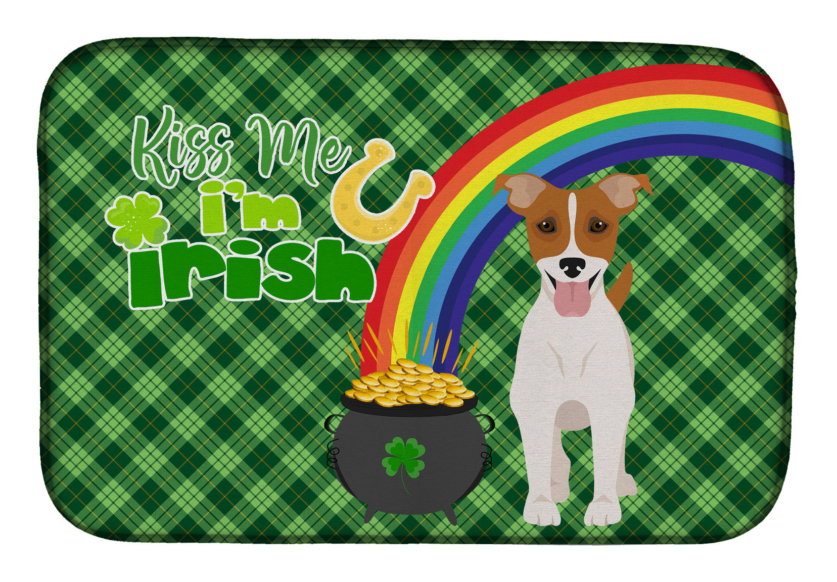 NEW Brown White Smooth Jack Russell Terrier St. Patrick's Day Dish Drying Mat Absorbent Dish Drying Mat Pad for Kitchen Counter Dish Drainer Mat for Countertop, 14 x 21", Multicolor