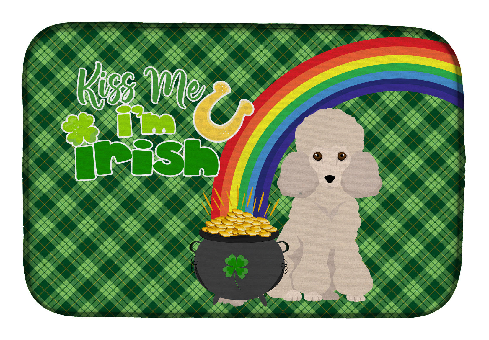 NEW Toy Cream Poodle St. Patrick's Day Dish Drying Mat Absorbent Dish Drying Mat Pad for Kitchen Counter Dish Drainer Mat for Countertop, 14 x 21", Multicolor