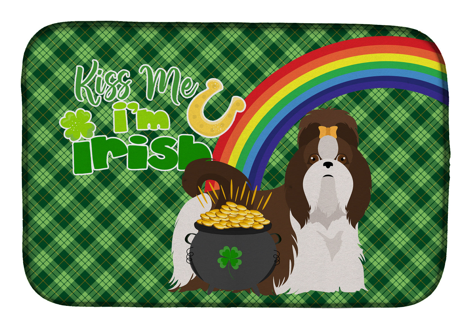 NEW Liver and White Shih Tzu St. Patrick's Day Dish Drying Mat Absorbent Dish Drying Mat Pad for Kitchen Counter Dish Drainer Mat for Countertop, 14 x 21", Multicolor