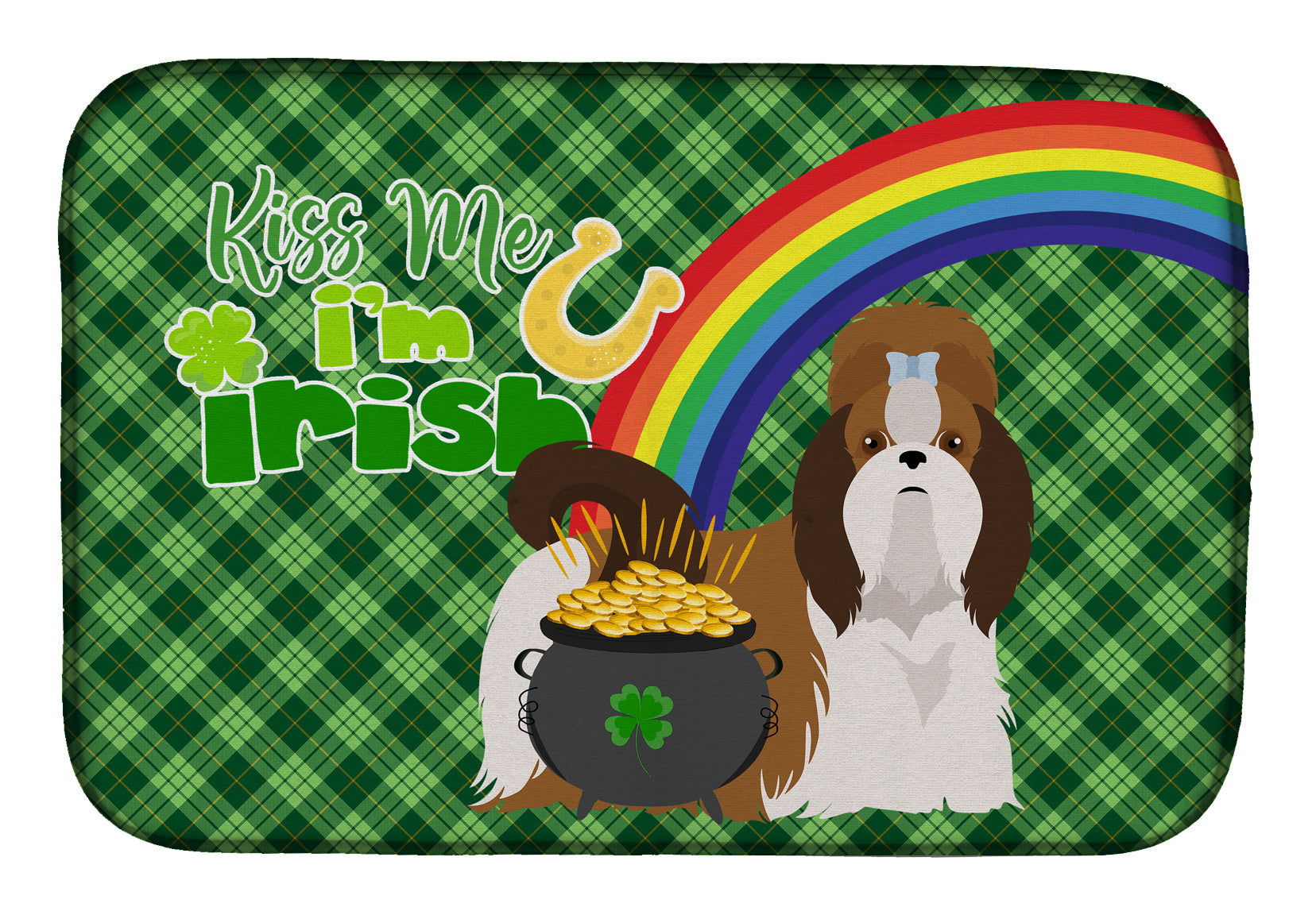 NEW Red and White Shih Tzu St. Patrick's Day Dish Drying Mat Absorbent Dish Drying Mat Pad for Kitchen Counter Dish Drainer Mat for Countertop, 14 x 21", Multicolor