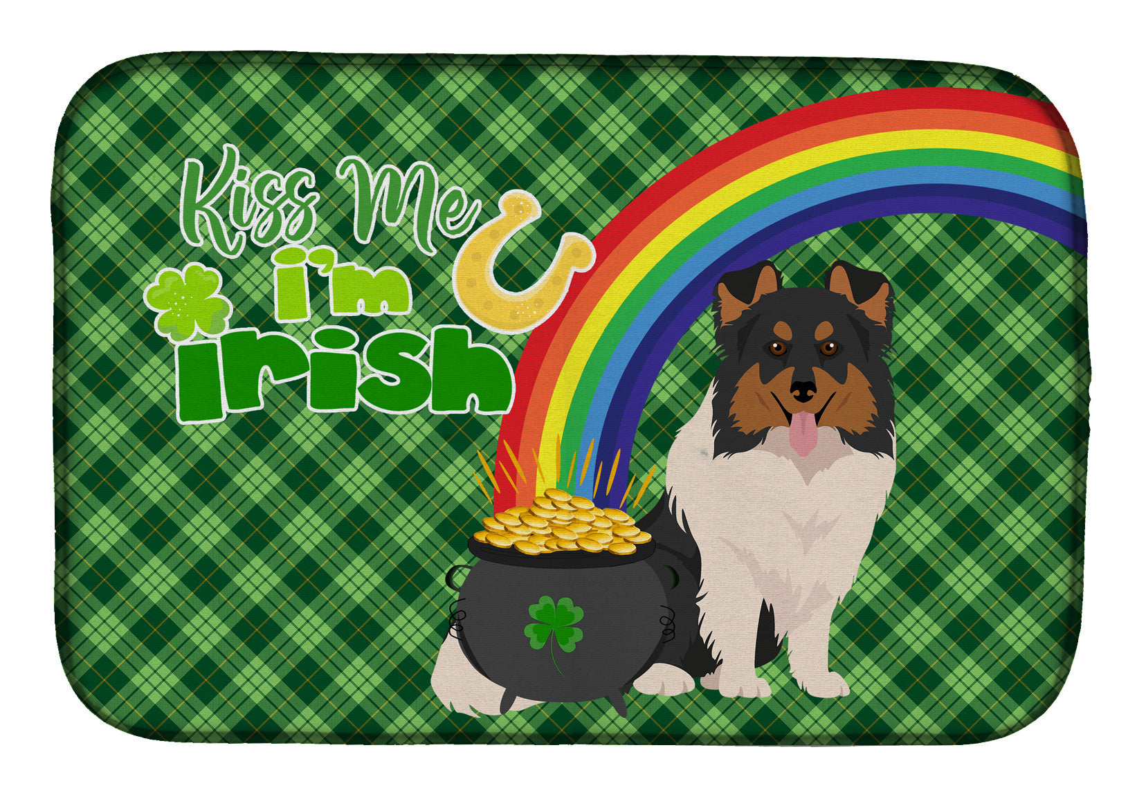 NEW Tricolor Sheltie St. Patrick's Day Dish Drying Mat Absorbent Dish Drying Mat Pad for Kitchen Counter Dish Drainer Mat for Countertop, 14 x 21", Multicolor