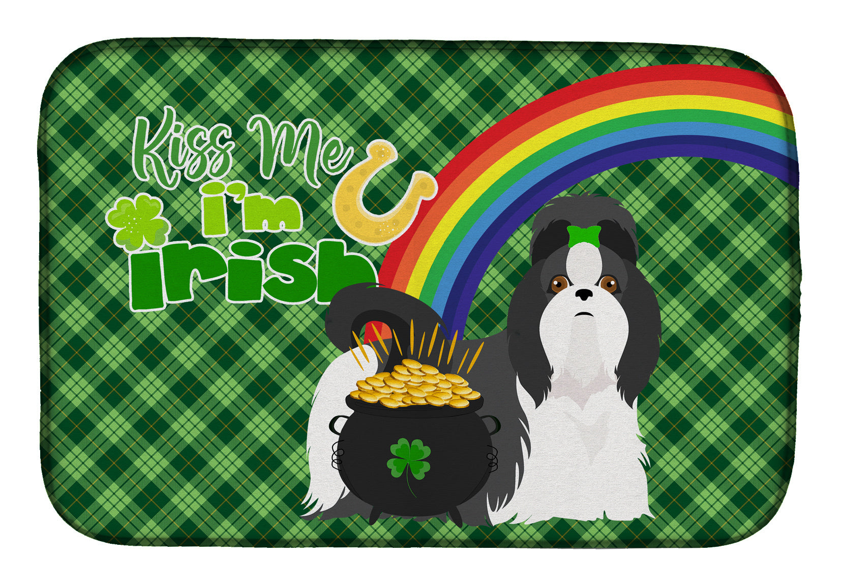 NEW Black and White Shih Tzu St. Patrick's Day Dish Drying Mat Absorbent Dish Drying Mat Pad for Kitchen Counter Dish Drainer Mat for Countertop, 14 x 21", Multicolor