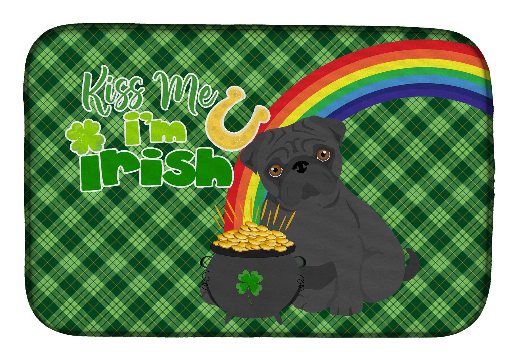 NEW Black Pug St. Patrick's Day Dish Drying Mat Absorbent Dish Drying Mat Pad for Kitchen Counter Dish Drainer Mat for Countertop, 14 x 21", Multicolor