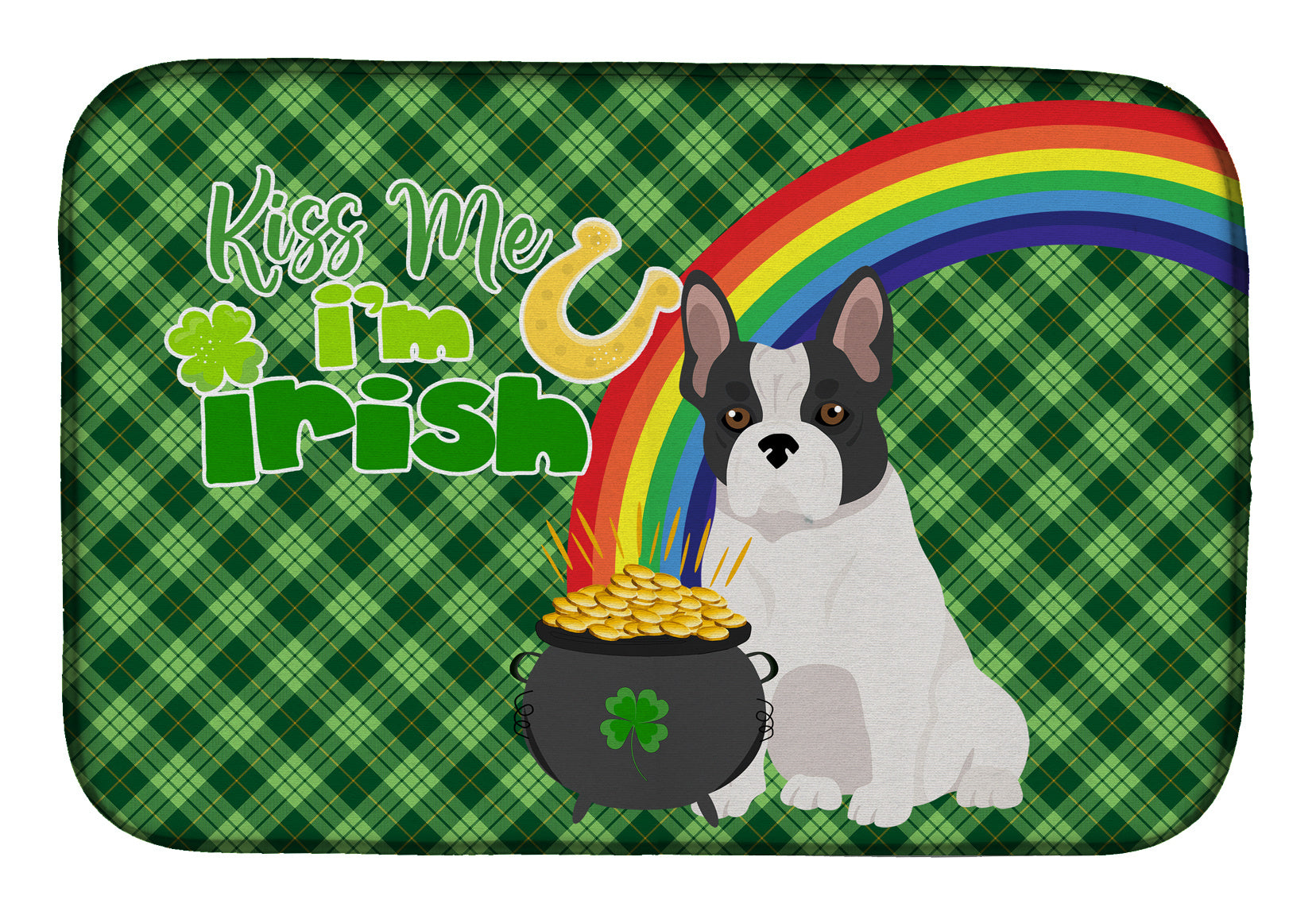 NEW Black and White French Bulldog St. Patrick's Day Dish Drying Mat Absorbent Dish Drying Mat Pad for Kitchen Counter Dish Drainer Mat for Countertop, 14 x 21", Multicolor