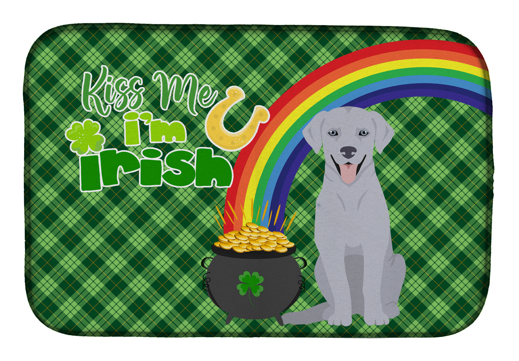 NEW Silver Labrador Retriever St. Patrick's Day Dish Drying Mat Absorbent Dish Drying Mat Pad for Kitchen Counter Dish Drainer Mat for Countertop, 14 x 21", Multicolor