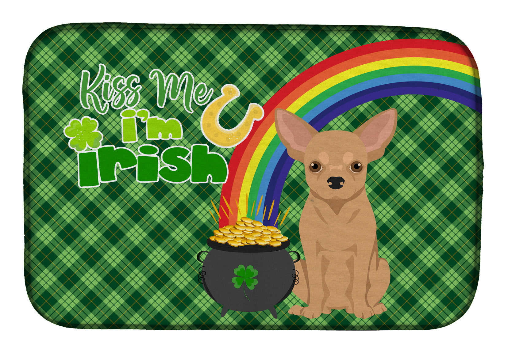 NEW Gold Chihuahua St. Patrick's Day Dish Drying Mat Absorbent Dish Drying Mat Pad for Kitchen Counter Dish Drainer Mat for Countertop, 14 x 21", Multicolor