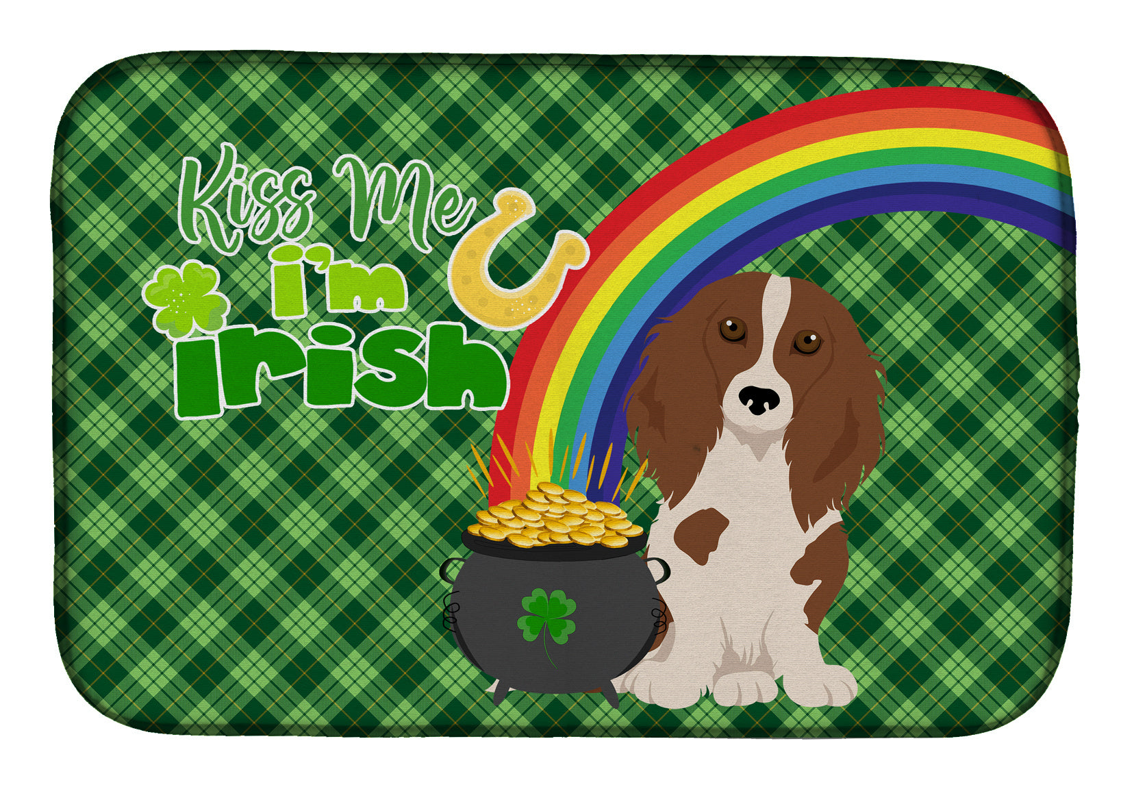 NEW Longhair Red Pedbald Dachshund St. Patrick's Day Dish Drying Mat Absorbent Dish Drying Mat Pad for Kitchen Counter Dish Drainer Mat for Countertop, 14 x 21", Multicolor