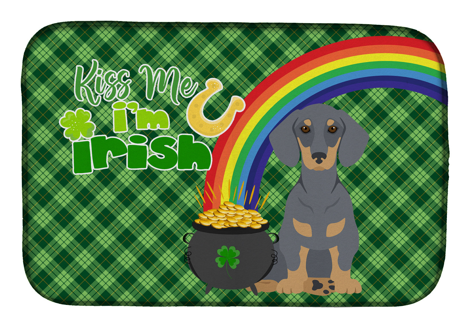 NEW Blue and Tan Dachshund St. Patrick's Day Dish Drying Mat Absorbent Dish Drying Mat Pad for Kitchen Counter Dish Drainer Mat for Countertop, 14 x 21", Multicolor