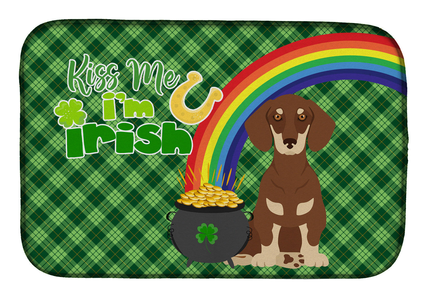 NEW Chocolate and Cream Dachshund St. Patrick's Day Dish Drying Mat Absorbent Dish Drying Mat Pad for Kitchen Counter Dish Drainer Mat for Countertop, 14 x 21", Multicolor