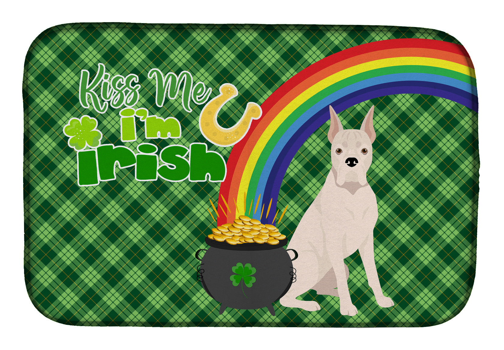 NEW White Boxer St. Patrick's Day Dish Drying Mat Absorbent Dish Drying Mat Pad for Kitchen Counter Dish Drainer Mat for Countertop, 14 x 21", Multicolor