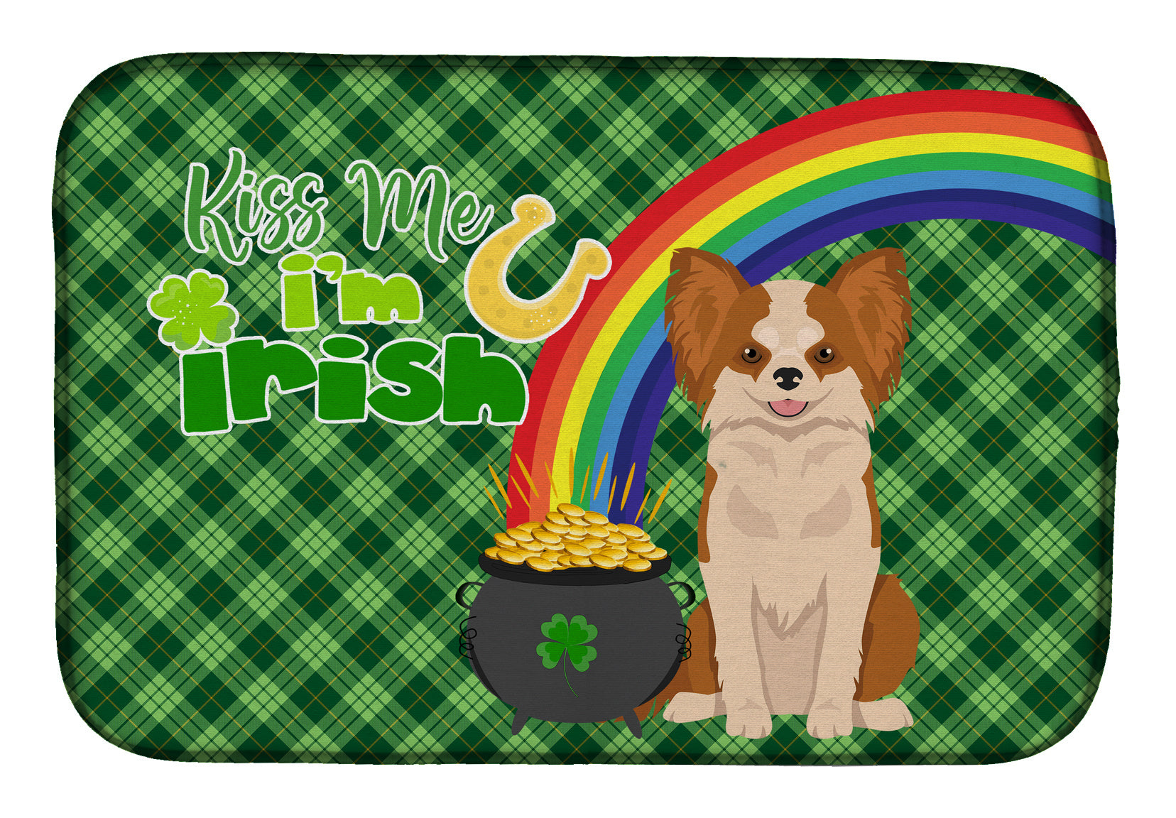 NEW Longhaired Red and White Chihuahua St. Patrick's Day Dish Drying Mat Absorbent Dish Drying Mat Pad for Kitchen Counter Dish Drainer Mat for Countertop, 14 x 21", Multicolor