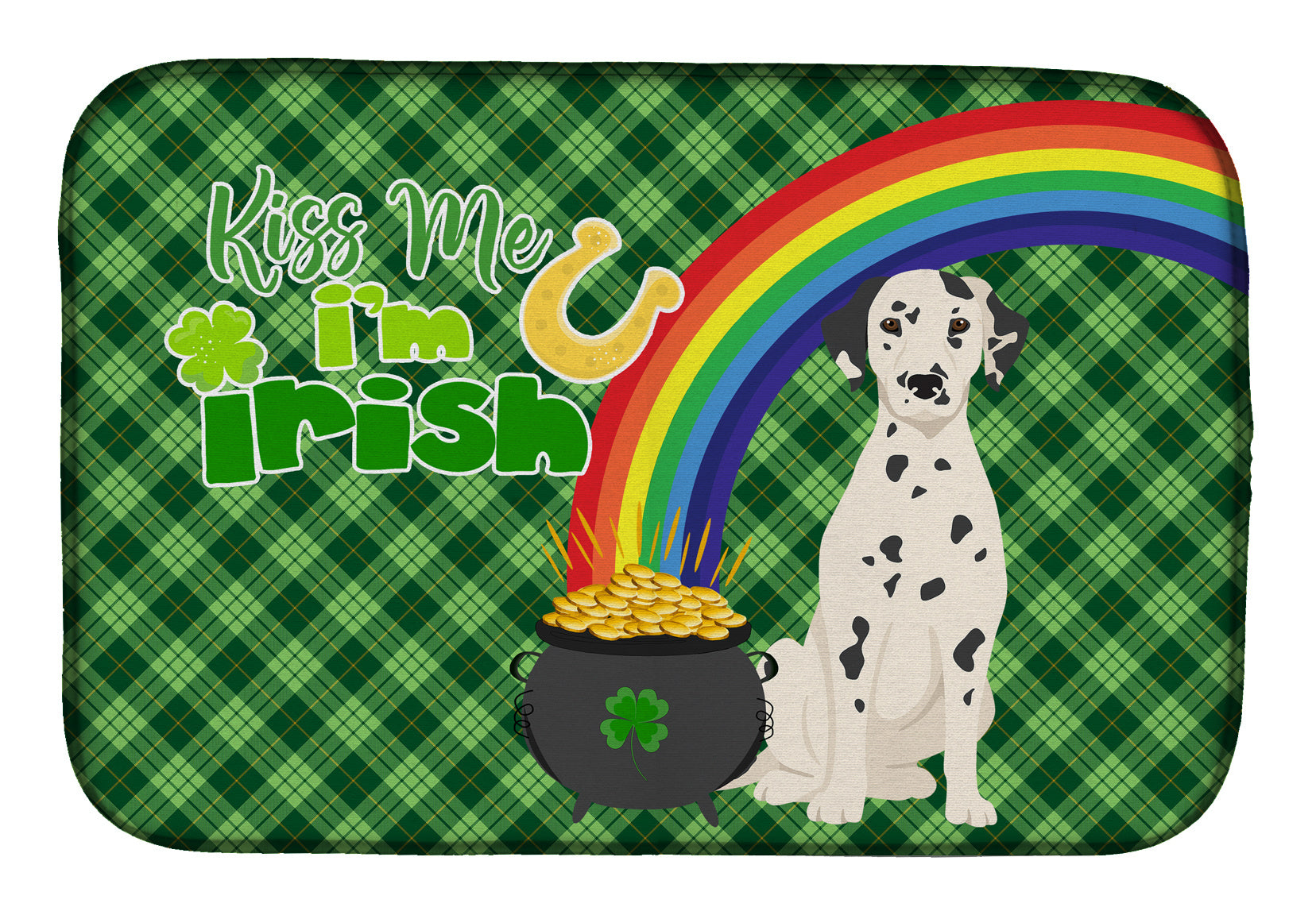 NEW Dalmatian St. Patrick's Day Dish Drying Mat Absorbent Dish Drying Mat Pad for Kitchen Counter Dish Drainer Mat for Countertop, 14 x 21", Multicolor