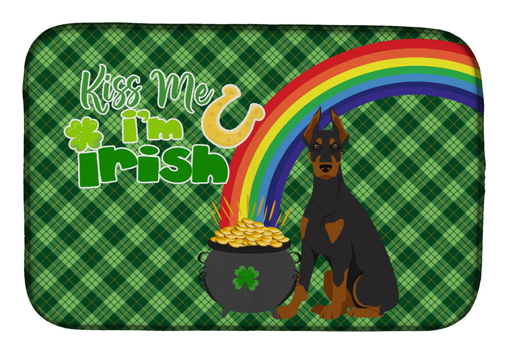 NEW Black and Tan Doberman Pinscher St. Patrick's Day Dish Drying Mat Absorbent Dish Drying Mat Pad for Kitchen Counter Dish Drainer Mat for Countertop, 14 x 21", Multicolor