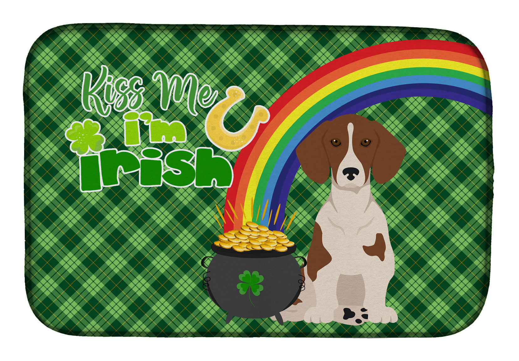 NEW Red Piebald Dachshund St. Patrick's Day Dish Drying Mat Absorbent Dish Drying Mat Pad for Kitchen Counter Dish Drainer Mat for Countertop, 14 x 21", Multicolor