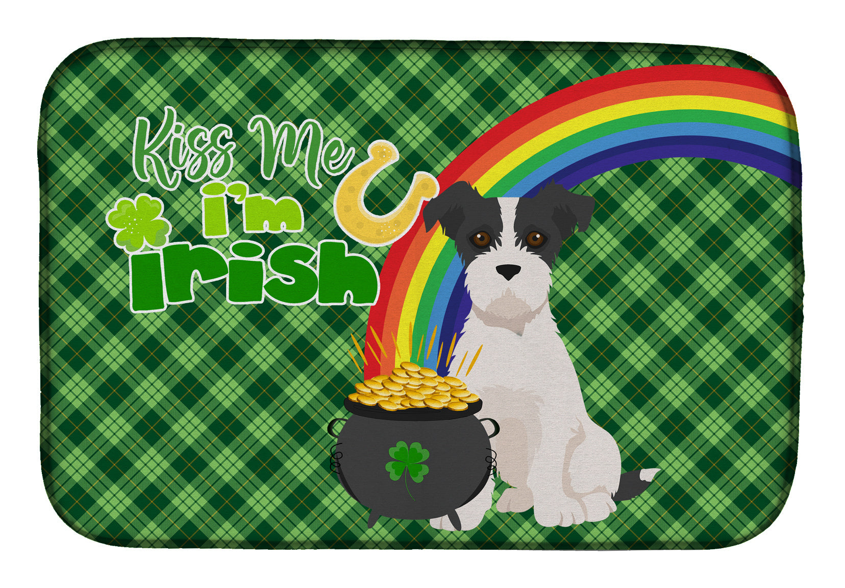 NEW Black White Wirehair Jack Russell Terrier St. Patrick's Day Dish Drying Mat Absorbent Dish Drying Mat Pad for Kitchen Counter Dish Drainer Mat for Countertop, 14 x 21", Multicolor