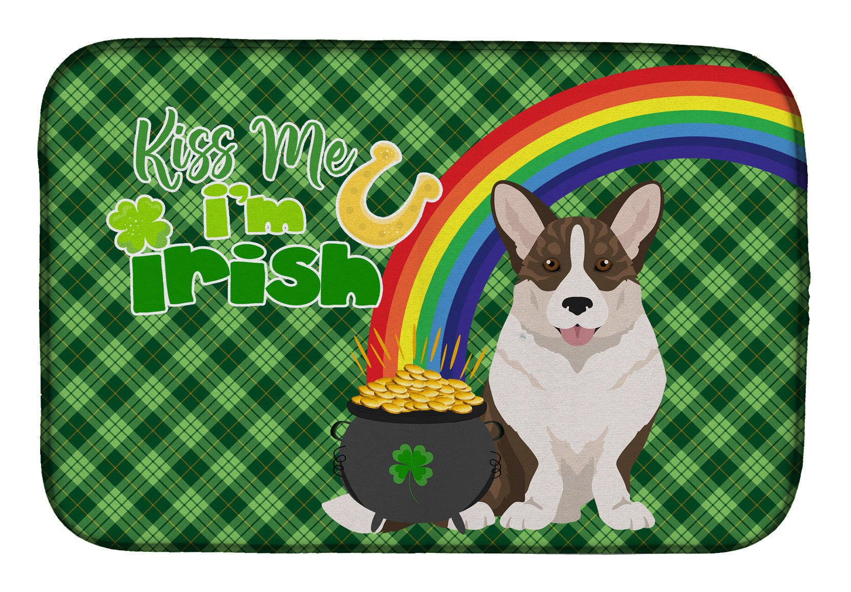 NEW Brindle Cardigan Corgi St. Patrick's Day Dish Drying Mat Absorbent Dish Drying Mat Pad for Kitchen Counter Dish Drainer Mat for Countertop, 14 x 21", Multicolor